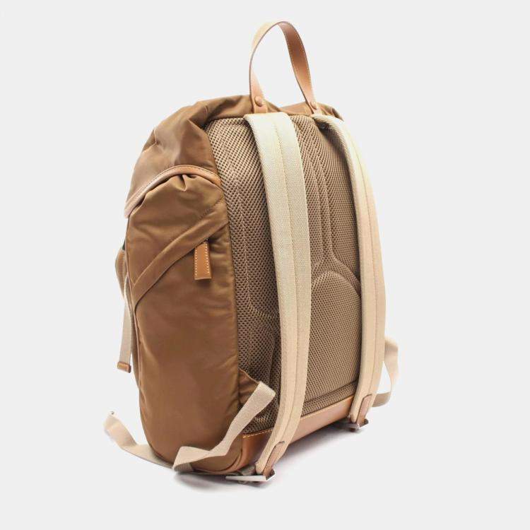 Pre Owned Prada Tessuto Vitello Brown Nylon Leather Backpack