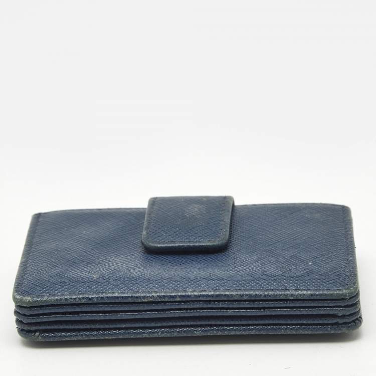 Pre Owned Prada Navy Blue Leather Flap Card Holder