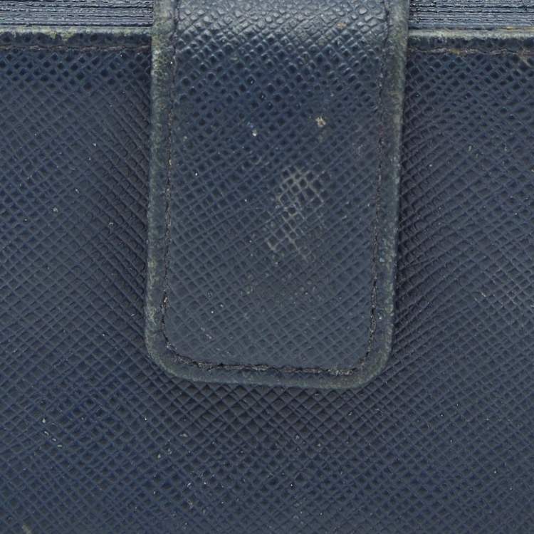 Pre Owned Prada Navy Blue Leather Flap Card Holder