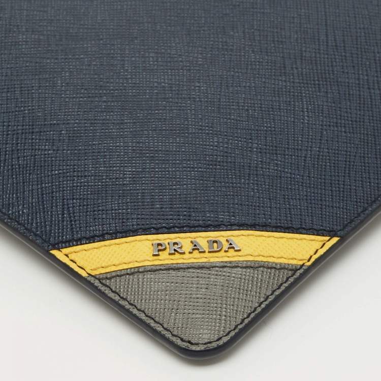 Pre Owned Prada Navy Blue Saffiano Leather Flat Zip Pouch