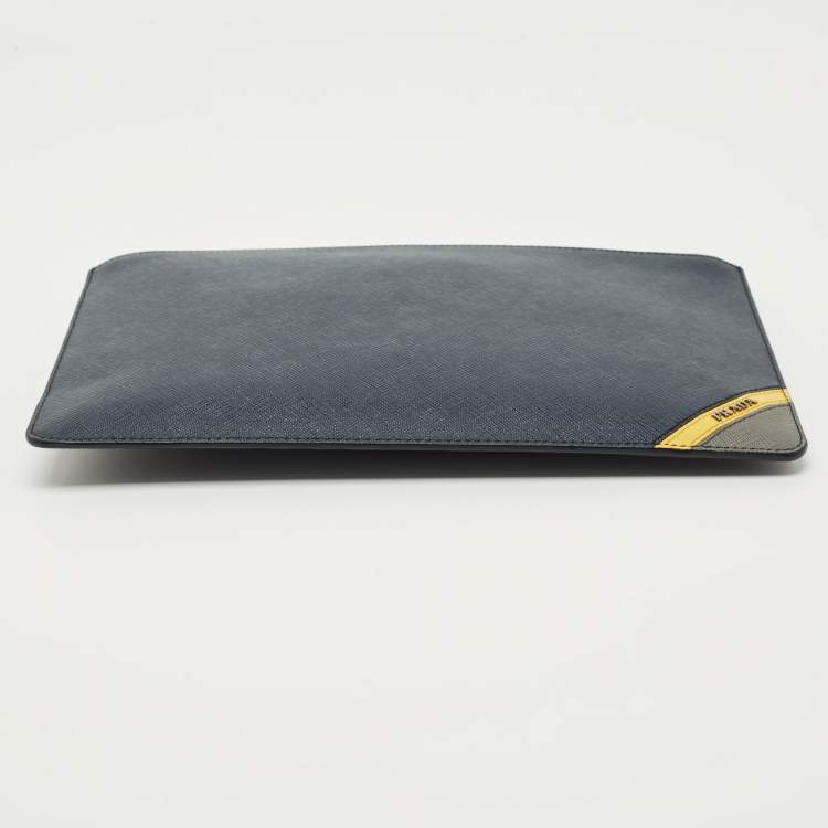 Pre Owned Prada Navy Blue Saffiano Leather Flat Zip Pouch