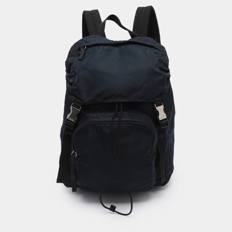 Pre Owned Prada Navy Blue Nylon Drawstring Backpack