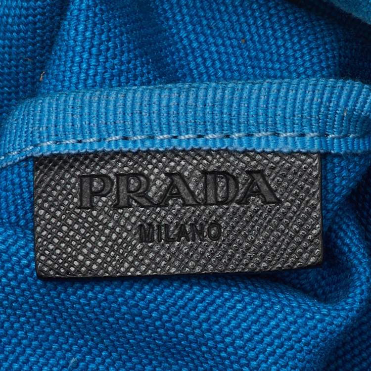 Pre Owned Prada Blue Canvas Canapa VZ Initial Drawstring Convertible Bag
