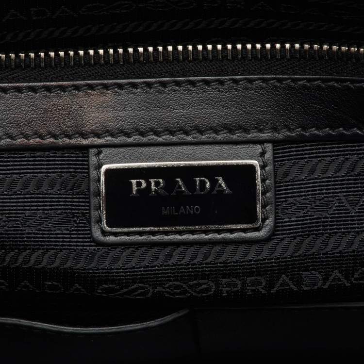 Pre Owned Prada Black Saffiano Leather and Croc Embossed Leather Travel Briefcase Bag