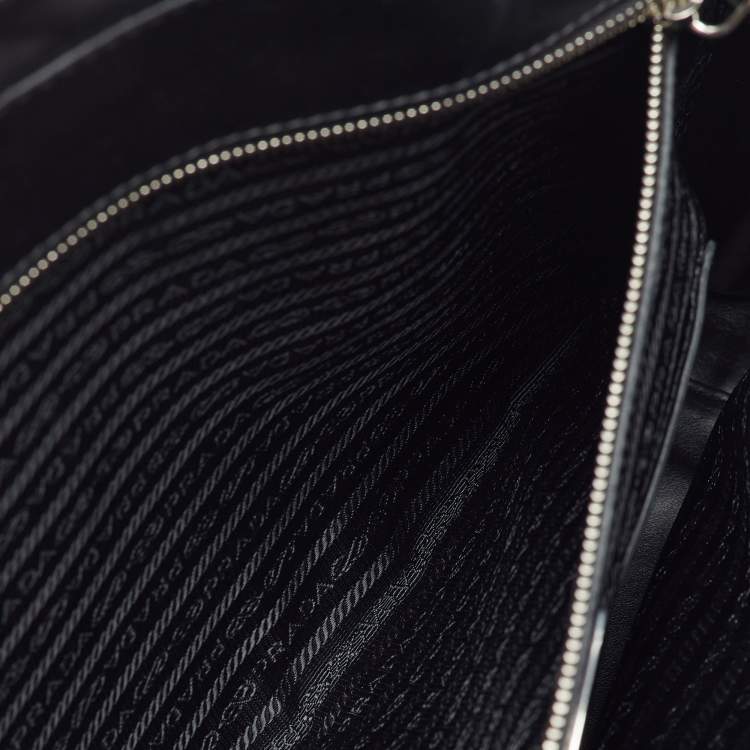 Pre Owned Prada Black Saffiano Leather and Croc Embossed Leather Travel Briefcase Bag