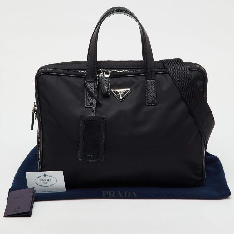 Pre Owned Prada Black Re-Nylon and Saffiano Leather Briefcase