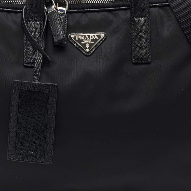 Pre Owned Prada Black Re-Nylon and Saffiano Leather Briefcase