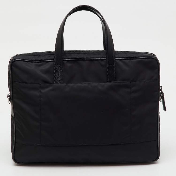 Pre Owned Prada Black Re-Nylon and Saffiano Leather Briefcase