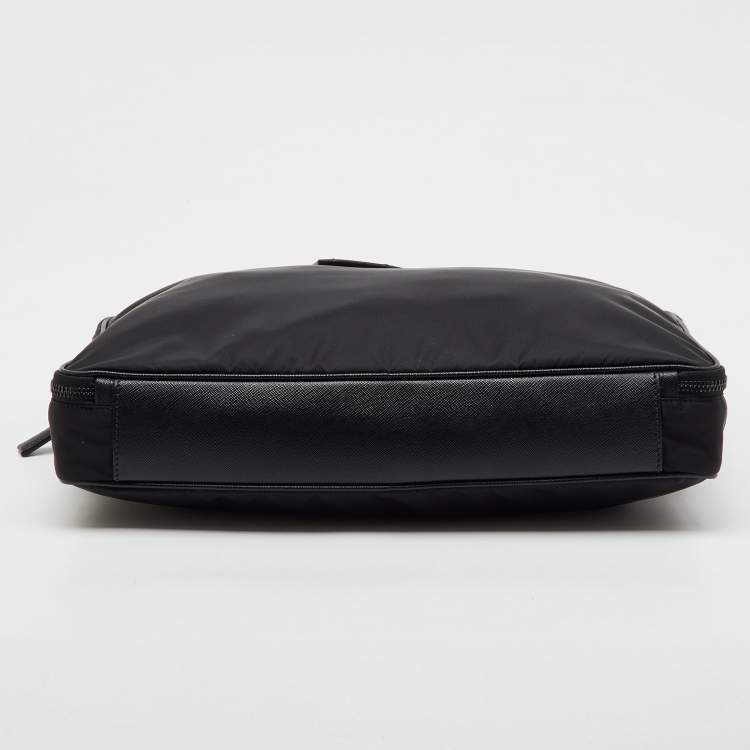 Pre Owned Prada Black Re-Nylon and Saffiano Leather Briefcase