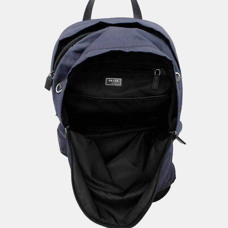 Pre Owned Prada Re-Nylon Navy Nylon Leather Backpack