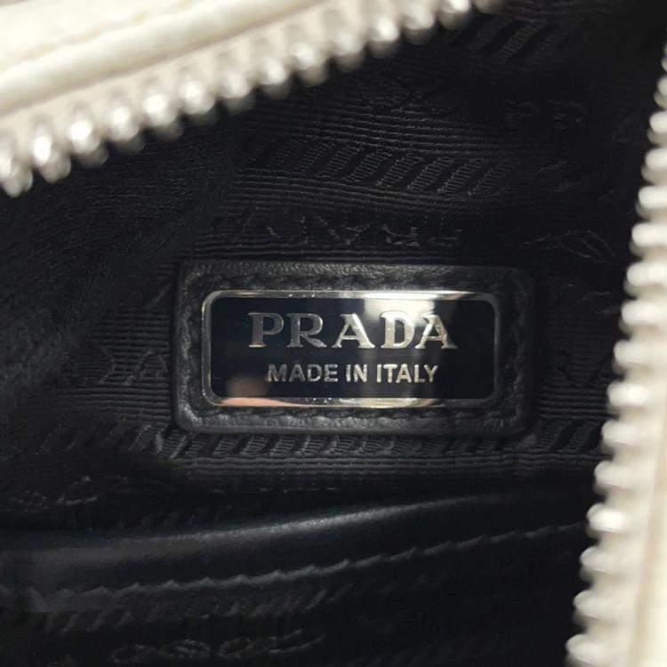 Pre Owned Prada Triangle Logo White Leather Crossbody Bag