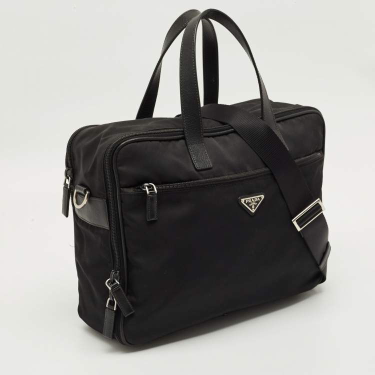 Pre Owned Prada Black Nylon and Saffiano Leather Briefcase
