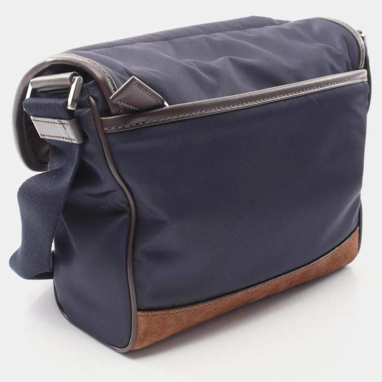 Pre Owned Prada Tessuto Camoscio Navy/Brown Nylon Leather Suede Shoulder Bag