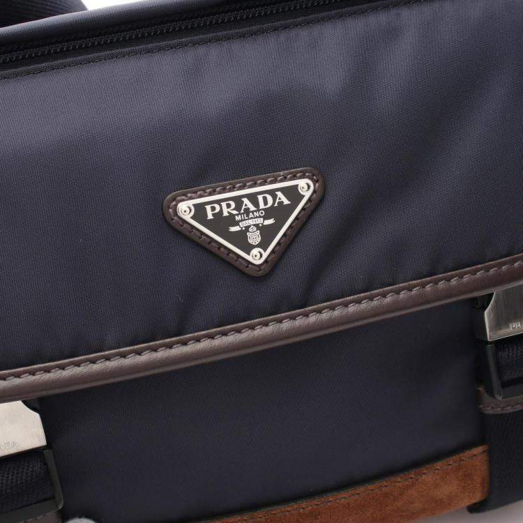 Pre Owned Prada Tessuto Camoscio Navy/Brown Nylon Leather Suede Shoulder Bag