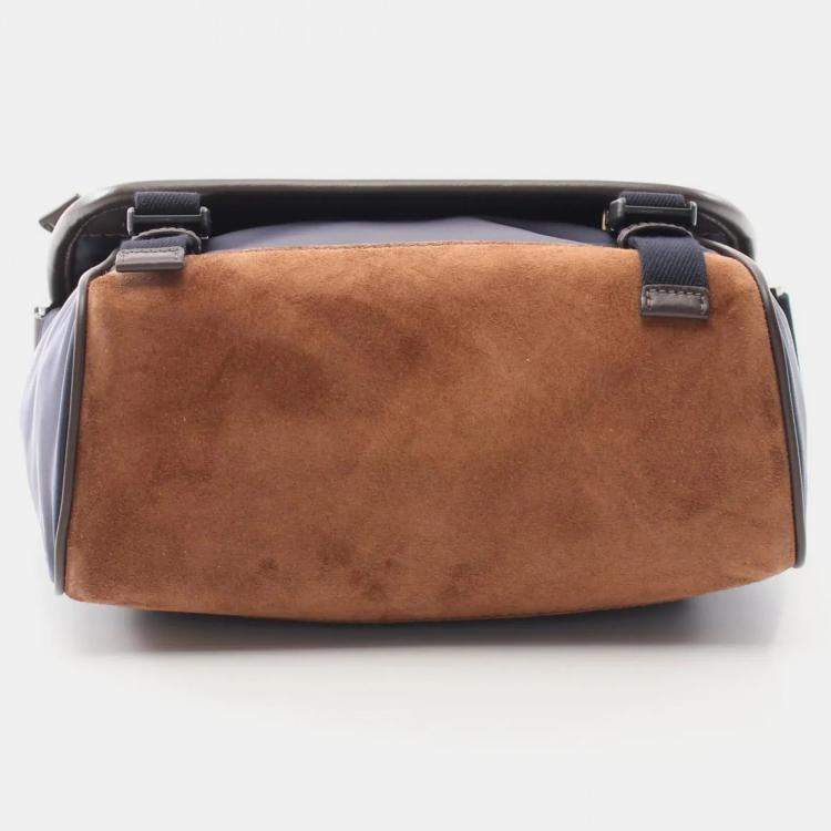 Pre Owned Prada Tessuto Camoscio Navy/Brown Nylon Leather Suede Shoulder Bag