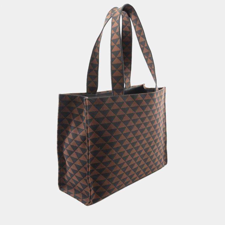 Pre Owned Prada Triangolo Symbole Brown/Black Embroidered Jacquard Saffiano Shopping Tote Bag