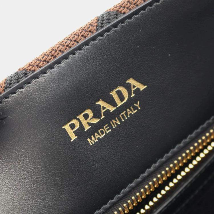 Pre Owned Prada Triangolo Symbole Brown/Black Embroidered Jacquard Saffiano Shopping Tote Bag