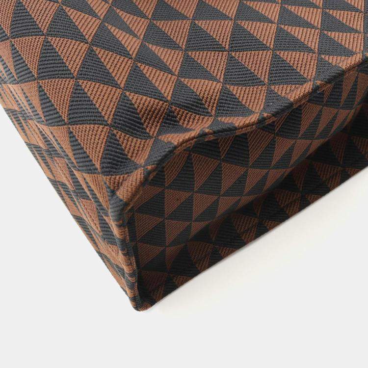Pre Owned Prada Triangolo Symbole Brown/Black Embroidered Jacquard Saffiano Shopping Tote Bag