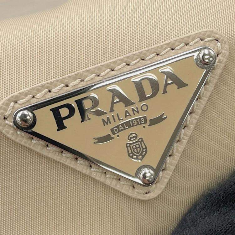 Pre Owned Prada Re-Nylon x Saffiano Beige Nylon Leather Shoulder Bag
