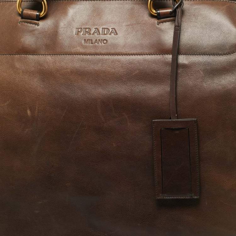 Pre Owned Prada Brown Leather Weekender