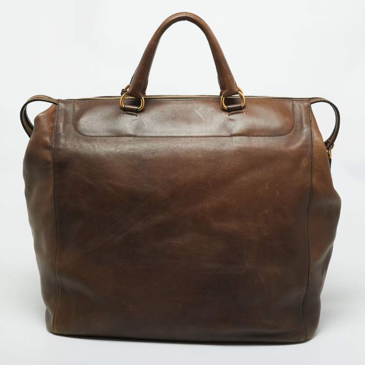 Pre Owned Prada Brown Leather Weekender