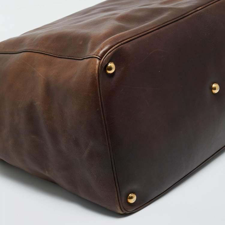 Pre Owned Prada Brown Leather Weekender