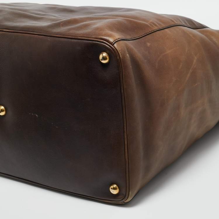 Pre Owned Prada Brown Leather Weekender