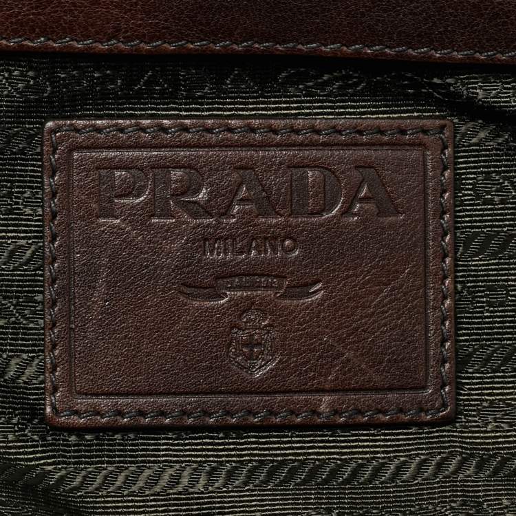 Pre Owned Prada Brown Leather Weekender