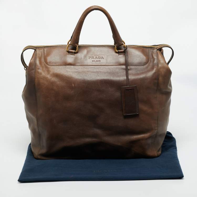 Pre Owned Prada Brown Leather Weekender