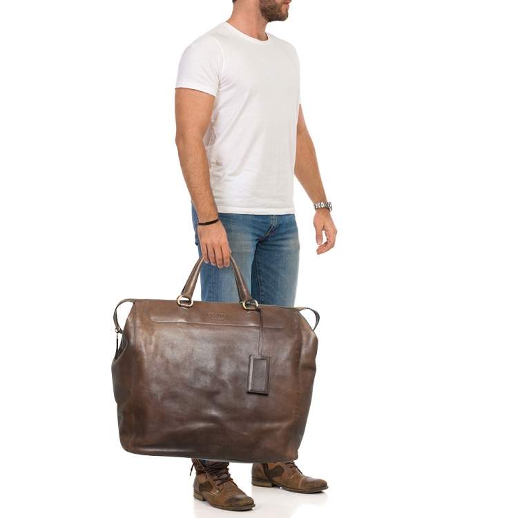 Pre Owned Prada Brown Leather Weekender