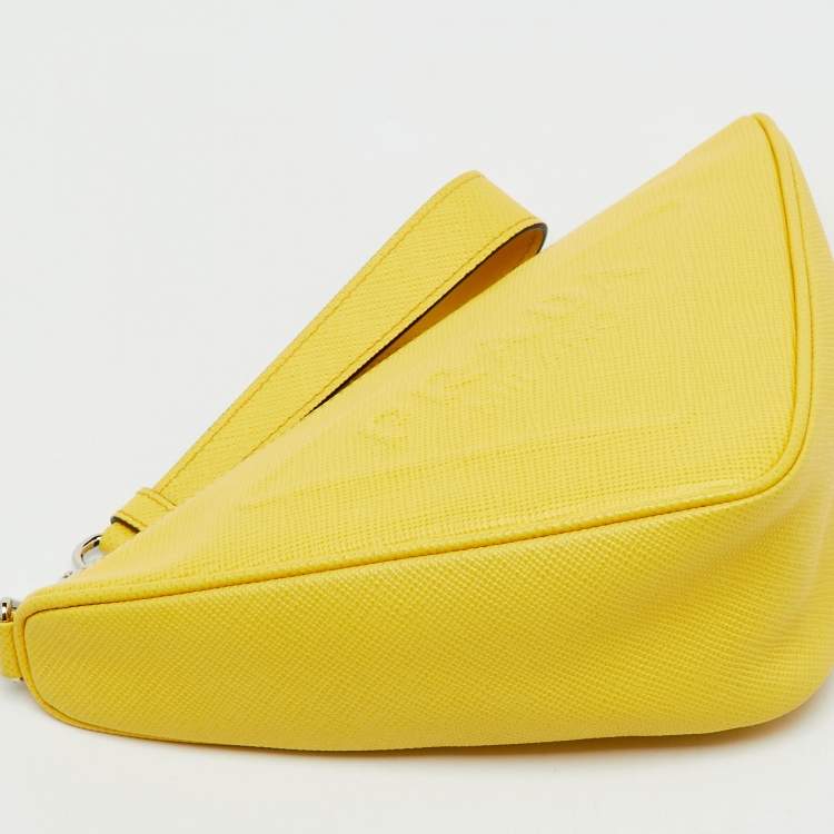 Pre Owned Prada Yellow Leather Triangle Logo Pouch