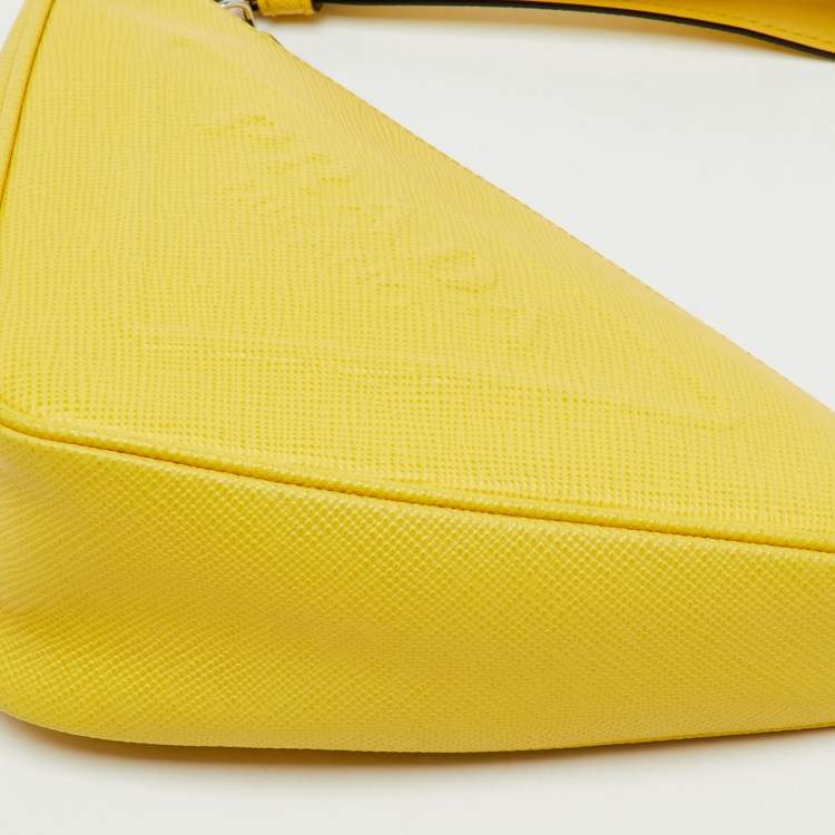 Pre Owned Prada Yellow Leather Triangle Logo Pouch