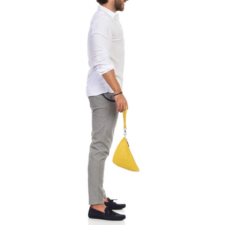 Pre Owned Prada Yellow Leather Triangle Logo Pouch