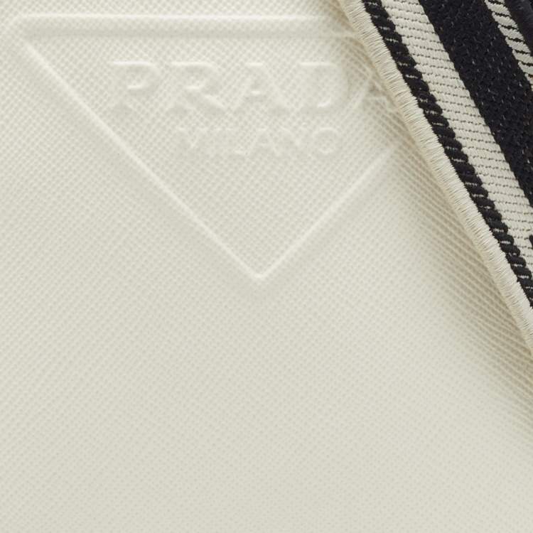 Pre Owned Prada White Leather Logo Embossed Vertical Shape Shoulder Bag