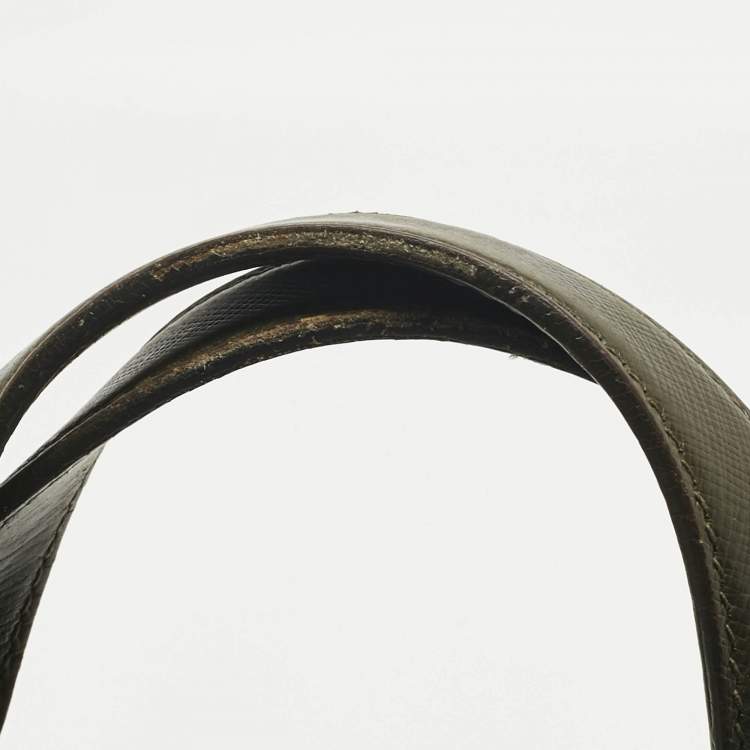 Pre Owned Prada Olive Green Saffiano Lux Leather Briefcase Bag