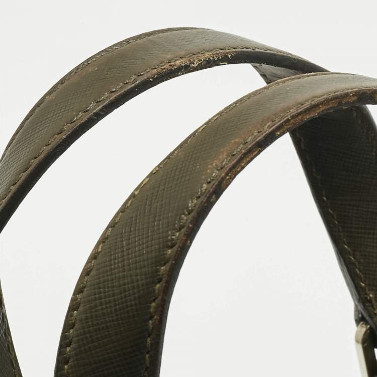 Pre Owned Prada Olive Green Saffiano Lux Leather Briefcase Bag