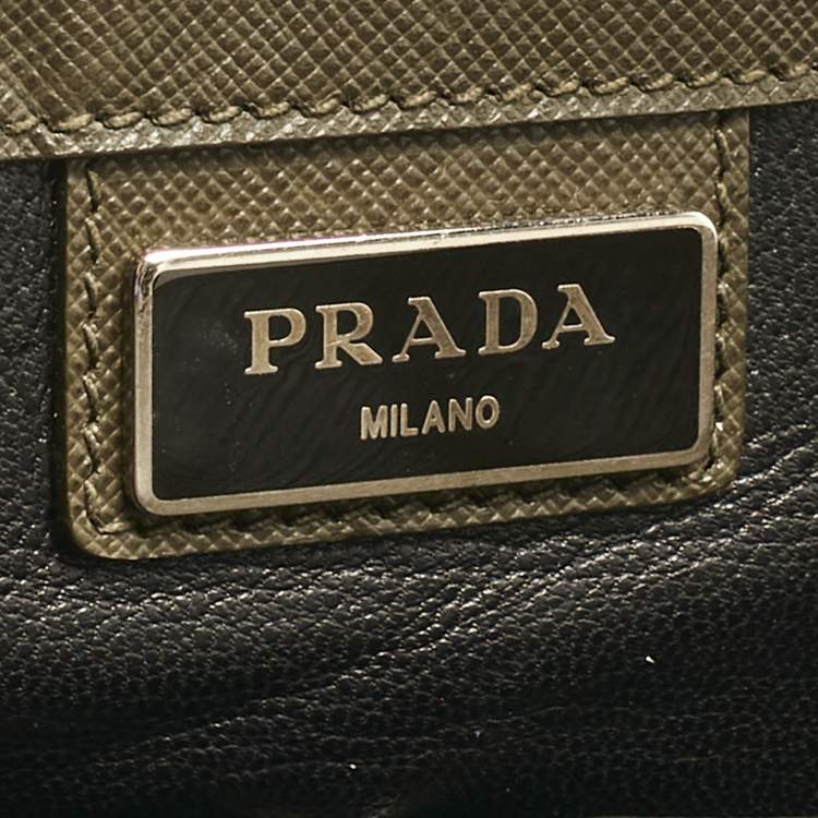 Pre Owned Prada Olive Green Saffiano Lux Leather Briefcase Bag