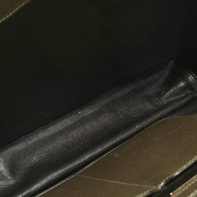 Pre Owned Prada Olive Green Saffiano Lux Leather Briefcase Bag