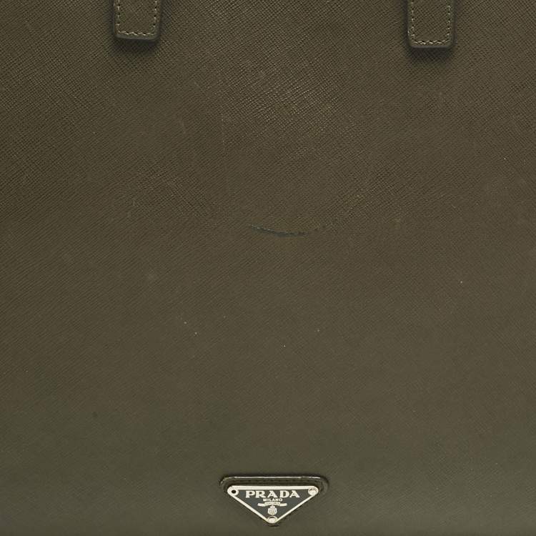 Pre Owned Prada Olive Green Saffiano Lux Leather Briefcase Bag