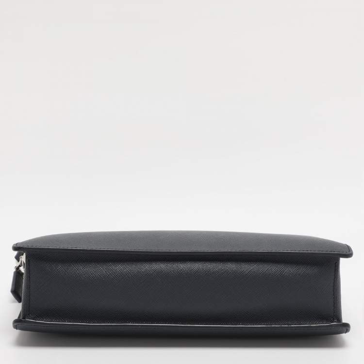 Pre Owned Prada Navy Blue Saffiano Leather Wristlet Pouch