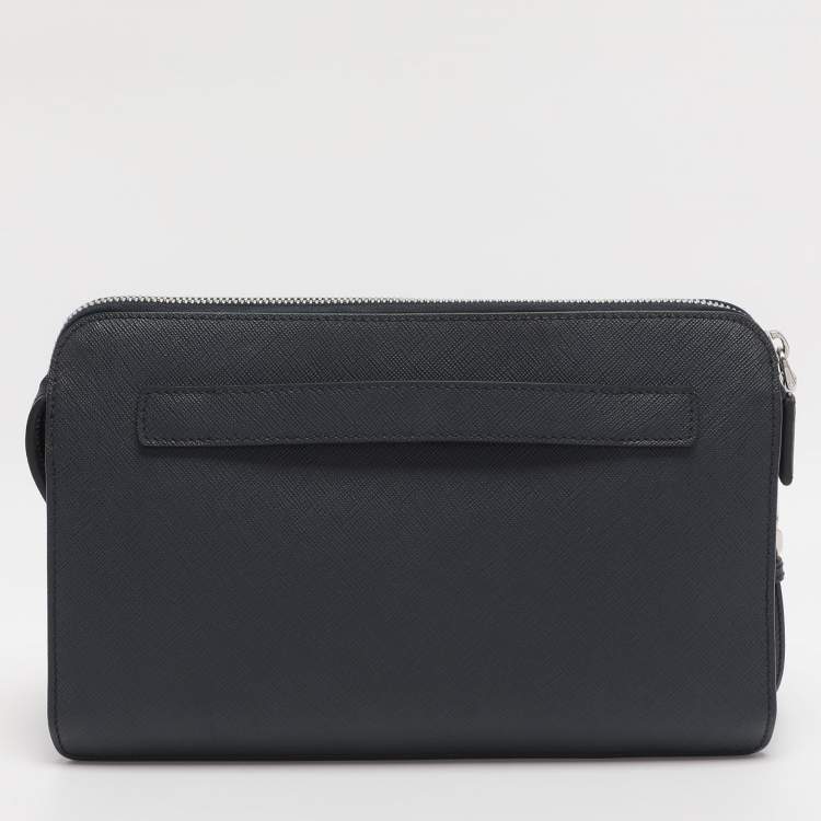Pre Owned Prada Navy Blue Saffiano Leather Wristlet Pouch