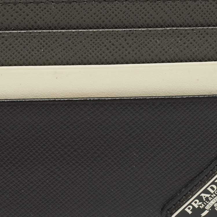 Pre Owned Prada Black/White Saffiano Metal Leather Logo Card Holder