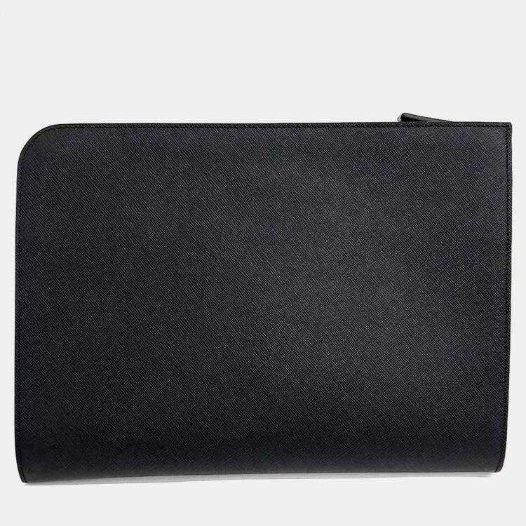 Pre Owned Prada Black Leather Saffiano Clutch