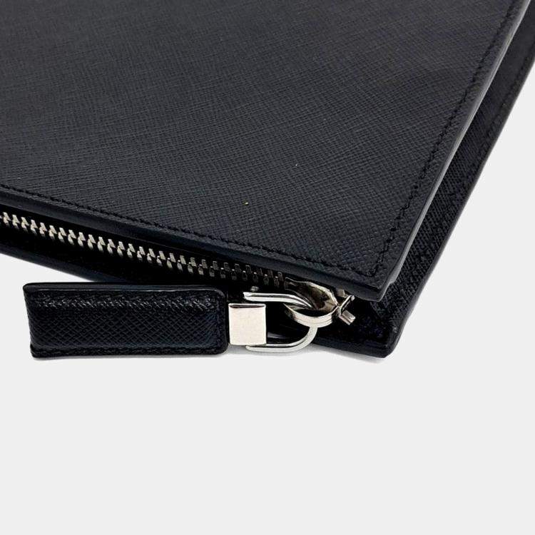 Pre Owned Prada Black Leather Saffiano Clutch