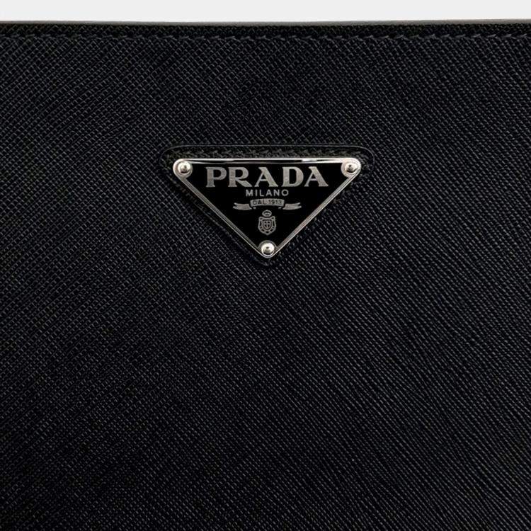 Pre Owned Prada Black Leather Saffiano Clutch