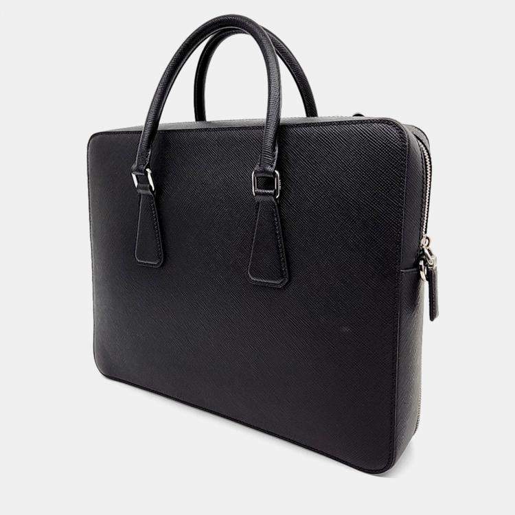 Pre Owned Prada Black Leather Saffiano Briefcase