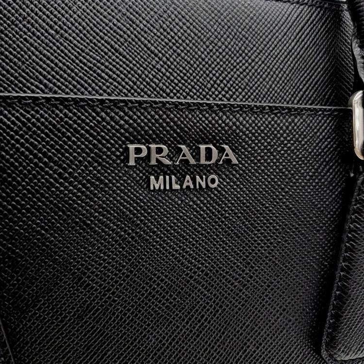 Pre Owned Prada Black Leather Saffiano Briefcase