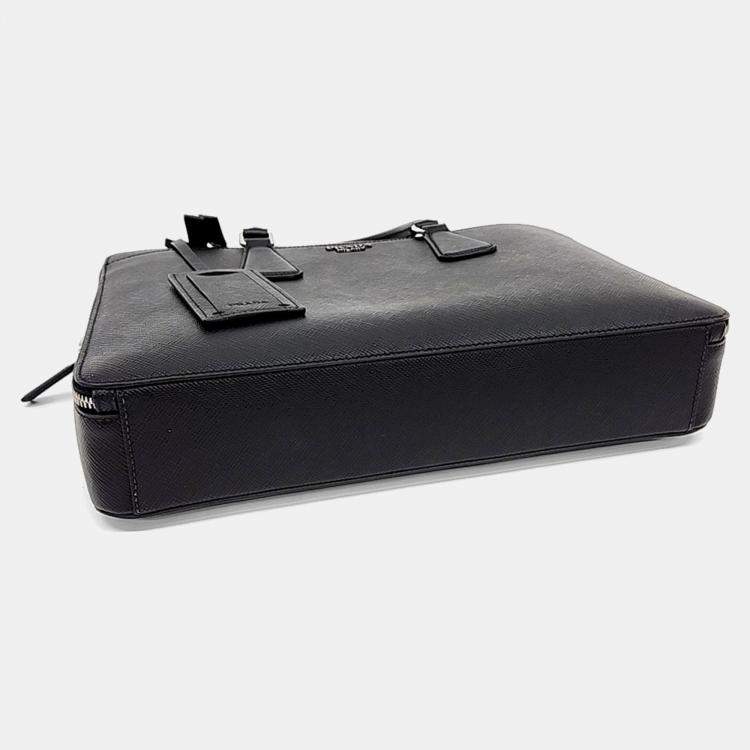 Pre Owned Prada Black Leather Saffiano Briefcase