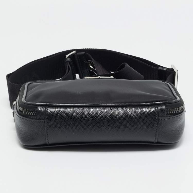 Pre Owned Prada Black Saffiano Lux Leather and Re-Nylon Brique Crossbody Bag