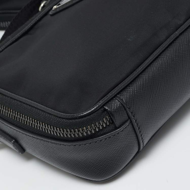 Pre Owned Prada Black Saffiano Lux Leather and Re-Nylon Brique Crossbody Bag